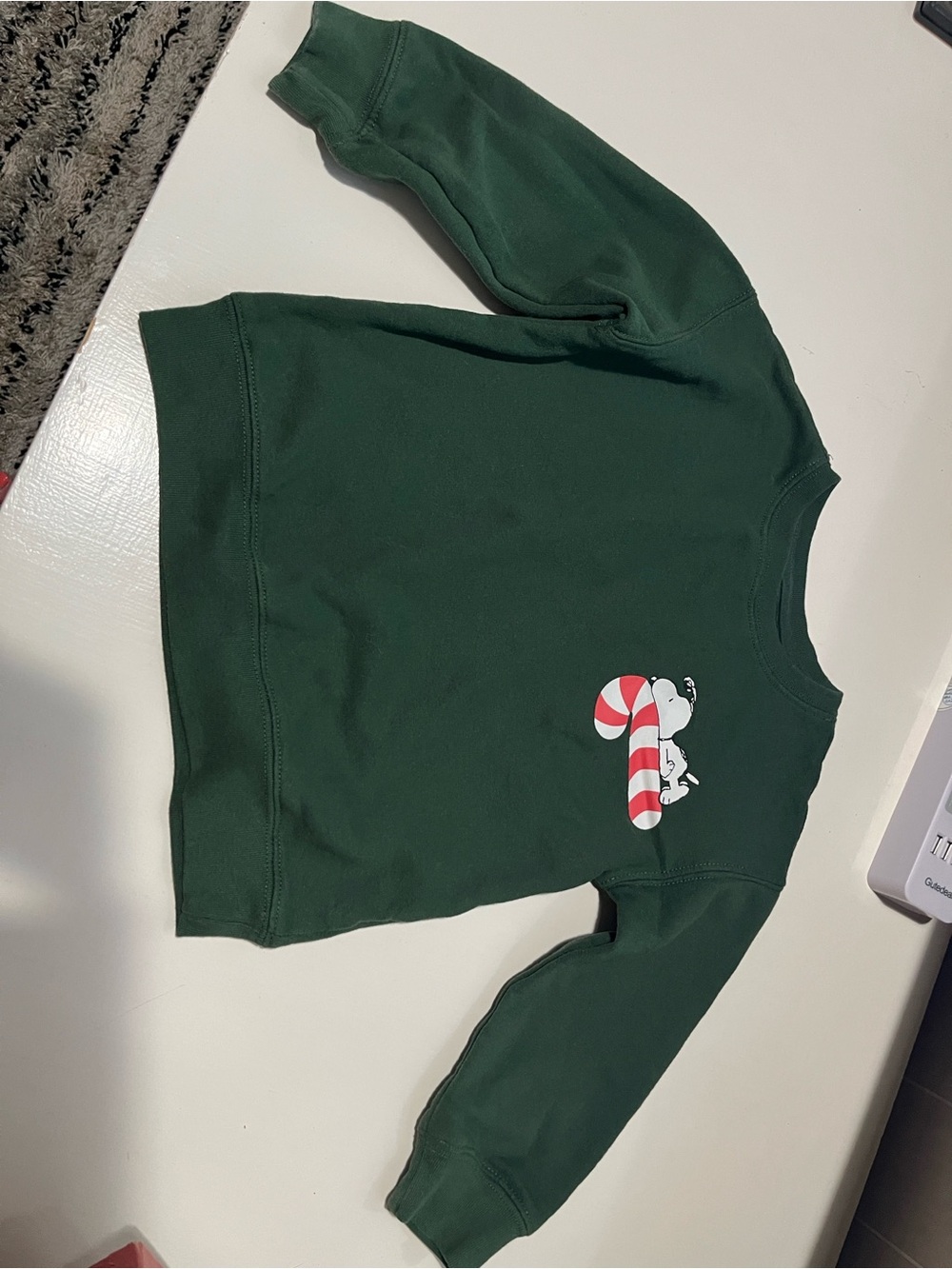 Peanuts Green Crewneck Sweater with Candy Cane Graphic
